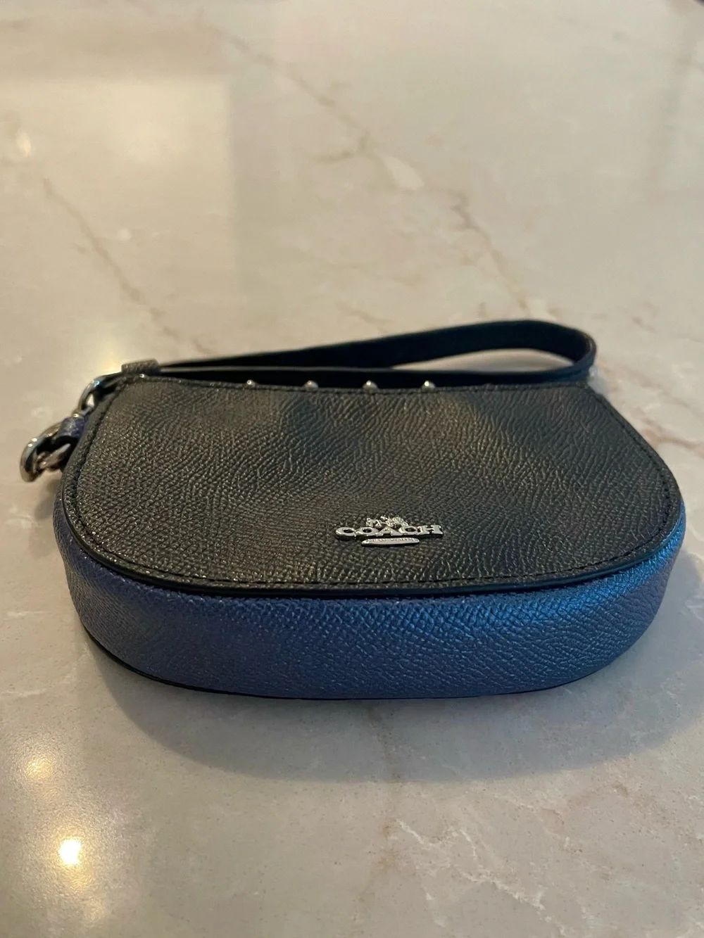 Coach Black Textured Leather Wristlet with Silver Logo